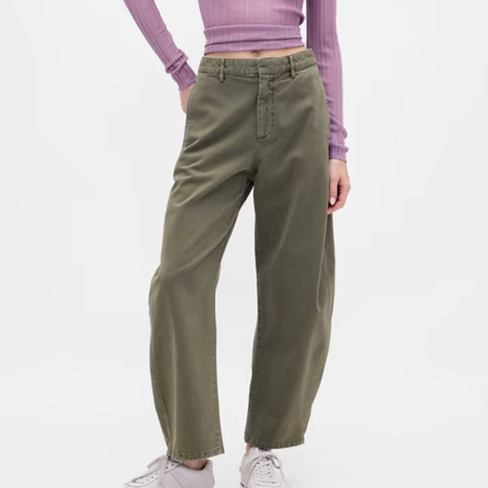 Gap Mid Rise Twill Barrel Khaki Pants Black Moss Green Size 10